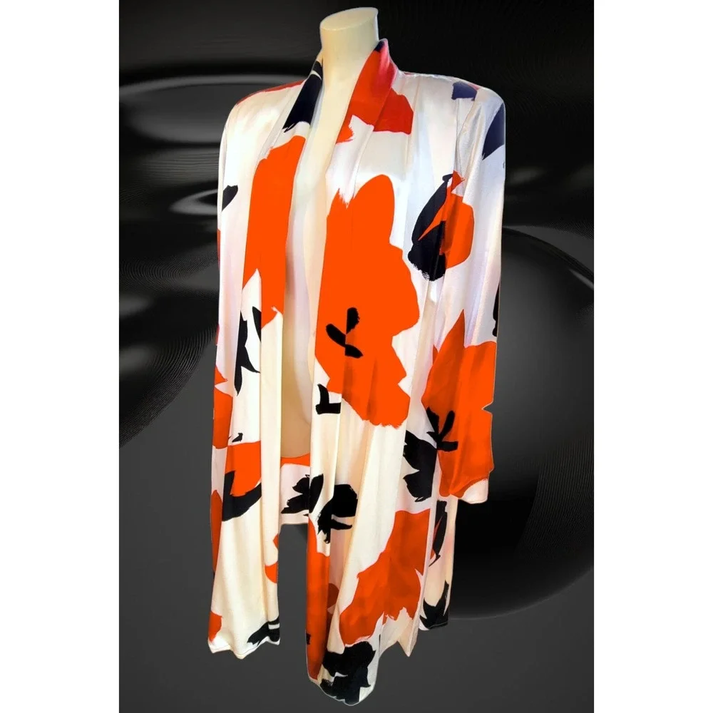 Vintage USA Pure SILK Voluminous Donna Karan Bold Floral Jacket Kimono Overpiece